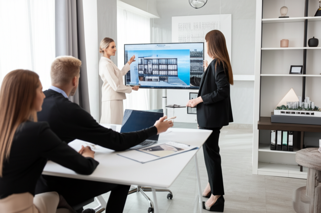Real estate marketing professionals in a meeting